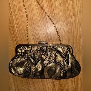 Lulu Townsend Gold & Black Sequin Evening Clutch with Chain